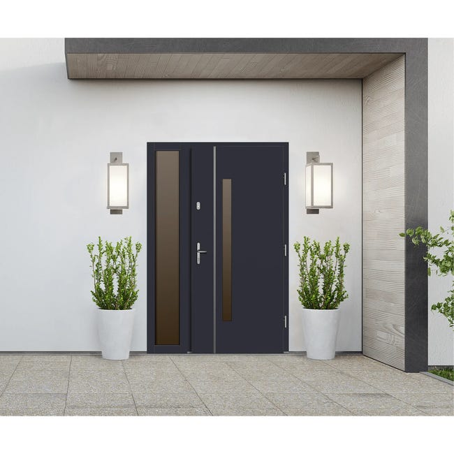 Drzwi zewnętrzne drewniane wejściowe Kalipso antracyt 90 prawe Lupol