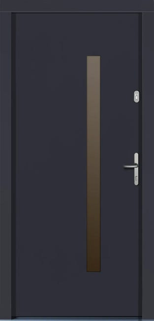Drzwi zewnętrzne drewniane wejściowe Kalipso antracyt 90 prawe Lupol
