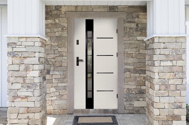 Drzwi zewnętrzne stalowe wejściowe Adriana 68 7 biało-czarne 80 prawe OK Doors Trendline