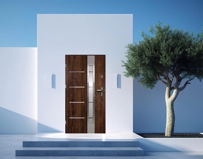 Drzwi zewnętrzne stalowe wejściowe Adriana 68 7 orzechowe 90 Lewe Ok Doors Trendline