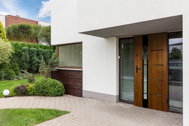 Drzwi zewnętrzne stalowe wejściowe Adriana 68 7 złoty dąb czarne 80 prawe OK Doors Trendline
