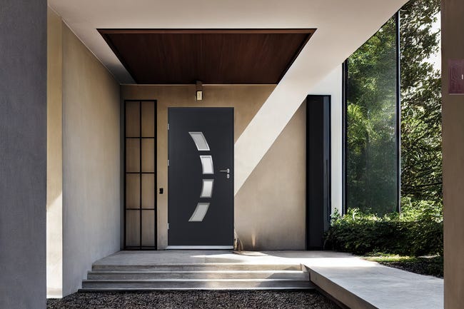 Drzwi zewnętrzne stalowe wejściowe Arco antracytowe 80 lewe OK Doors Trendline