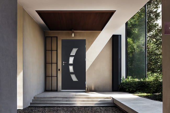 Drzwi zewnętrzne stalowe wejściowe Arco antracytowe 90 prawe OK Doors Trendline