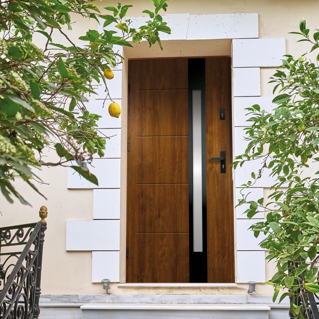 Drzwi zewnętrzne stalowe wejściowe Ariadna złoty dąb czarne 80 Lewe OK DOORS TRENDLINE