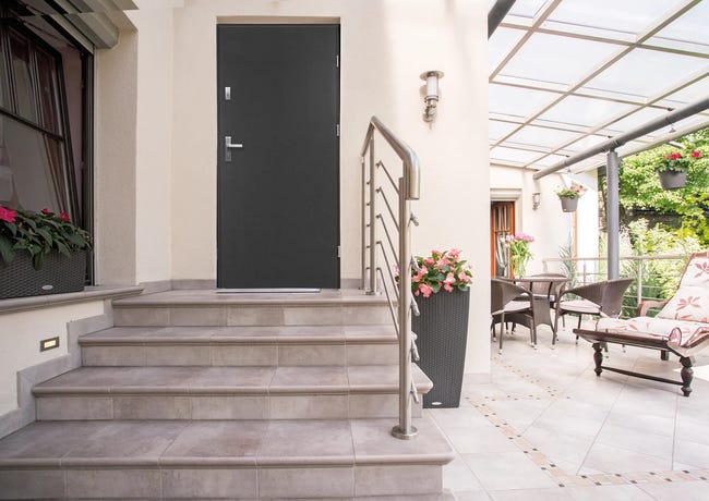 Drzwi zewnętrzne stalowe wejściowe Artemida 2 antracytowe 90 prawe OK Doors Trendline