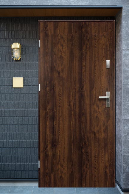 Drzwi zewnętrzne stalowe wejściowe Artemida 2 orzechowe 90 lewe OK Doors Trendline