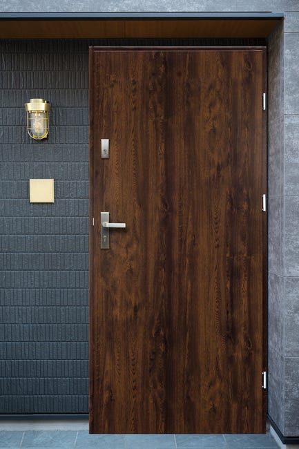 Drzwi zewnętrzne stalowe wejściowe Artemida 2 orzechowe 90 prawe OK Doors Trendline