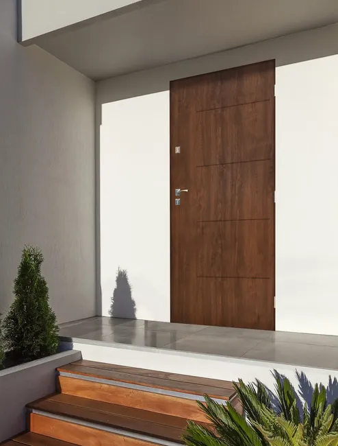 Drzwi zewnętrzne stalowe wejściowe Barcelona orzech 90 Prawe Sedro