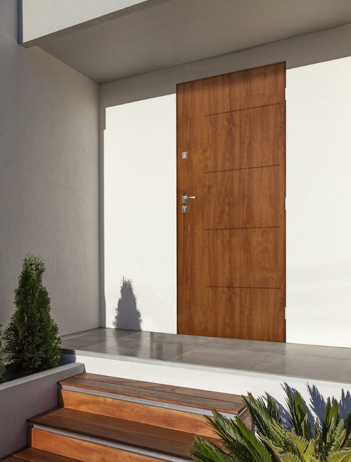 Drzwi zewnętrzne stalowe wejściowe Barcelona złoty dąb 90 Prawe Sedro