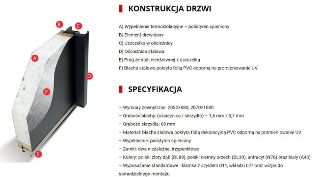 Drzwi zewnętrzne stalowe wejściowe Helios 68 grandson 90 lewe OK Doors Trendline