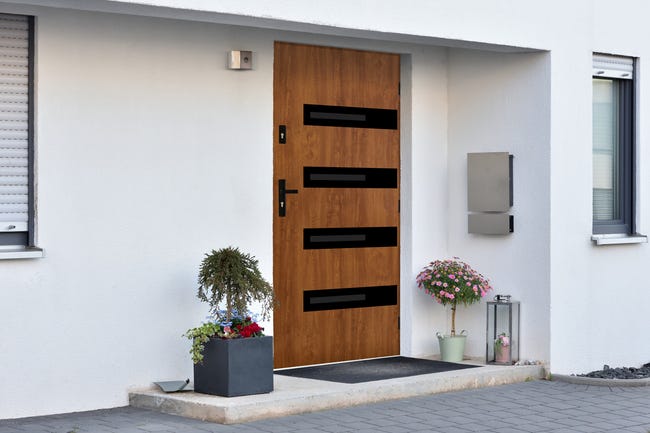 Drzwi zewnętrzne stalowe wejściowe Korsyka złoty dąb 90 lewe Pantor