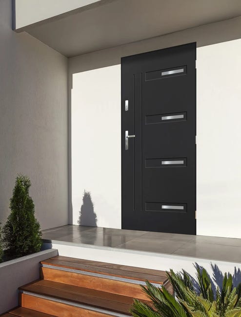Drzwi zewnętrzne stalowe wejściowe Lens Antracyt 80 Prawe Pantor