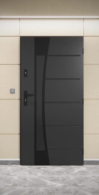 Drzwi zewnętrzne stalowe wejściowe Lyon Black antracytowe 90 prawe Pantor