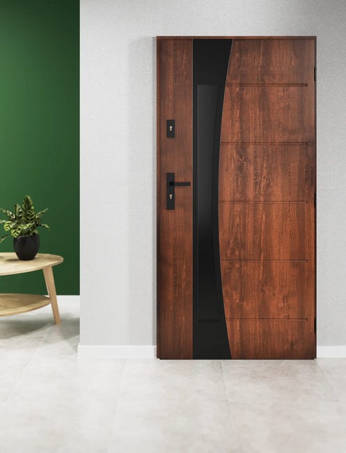 Drzwi zewnętrzne stalowe wejściowe Lyon Black orzechowe 90 prawe Pantor