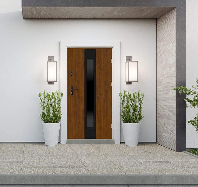 Drzwi zewnętrzne stalowe wejściowe Prato 2 Złoty dąb 90 prawe NOTIC DOORS