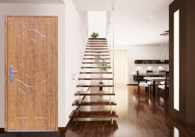 Drzwi zewnętrzne stalowe wejściowe RA-07 Złoty dąb 80 Prawe Ok Doors Trendline