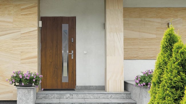 Drzwi zewnętrzne stalowe wejściowe Umbria Passive orzechowe 90 lewe Splendoor