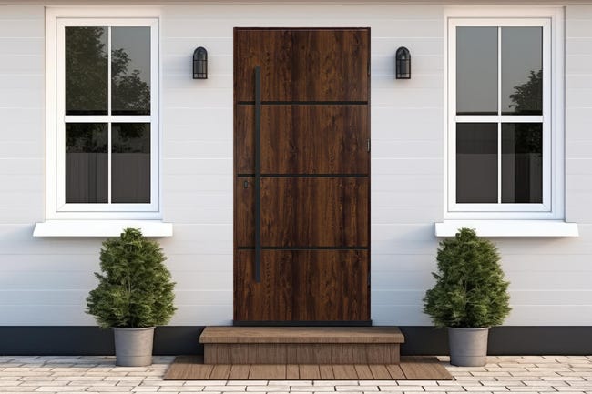 Drzwi zewnętrzne stalowe wejściowe Unico orzechowe 90 prawe OK Doors Trendline