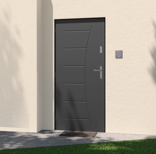 Drzwi zewnętrzne stalowe wejściowe Verde antracytowe 90 lewe Notic Doors
