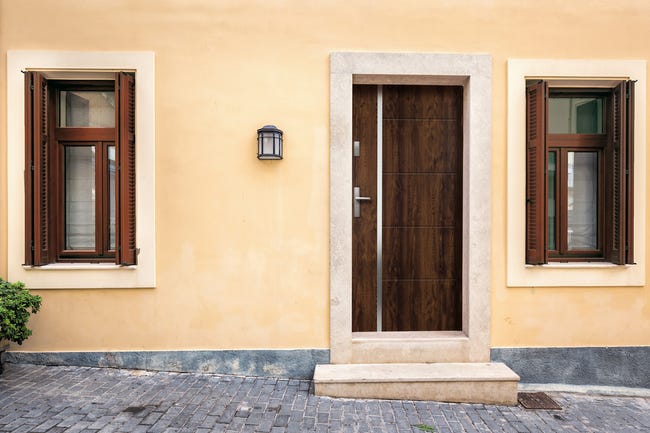 Drzwi zewnętrzne stalowe wejściowe antywłamaniowe RC2 Iris orzech 80 prawe OK DOORS TRENDLINE