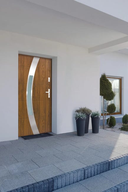 Drzwi zewnętrzne stalowe wejściowe pasywne Kalabria orzech 90 prawe Splendoor