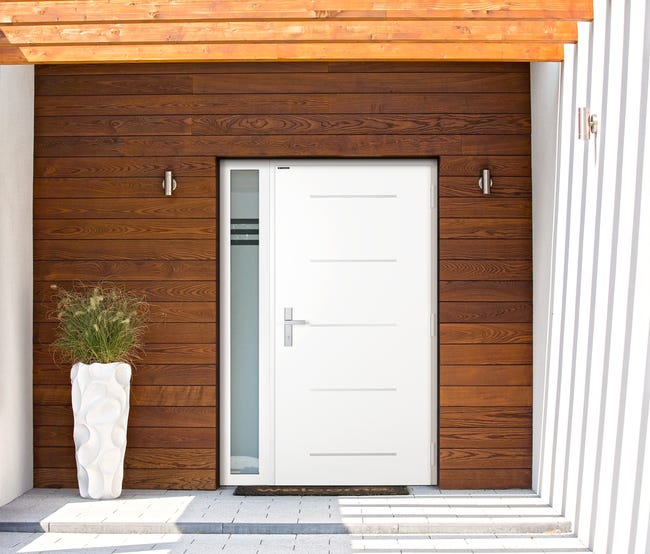 Drzwi zewnętrzne stalowe wejściowe pełne Novia białe 90 prawe WIŚNIOWSKI