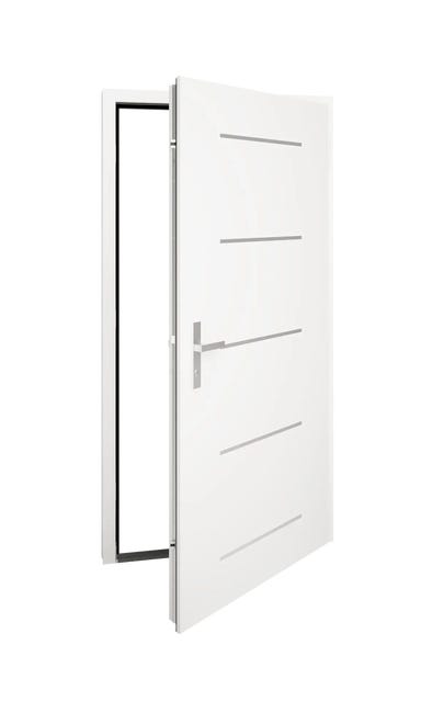 Drzwi zewnętrzne stalowe wejściowe pełne Novia białe 90 prawe WIŚNIOWSKI