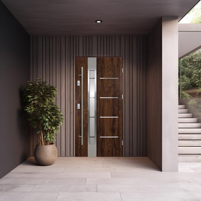 Drzwi zewnętrzne stalowe wejściowe z antabą Adriana 68 7 Orzech 90 Prawe Ok Doors Trendline
