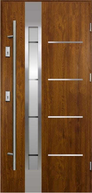 Drzwi zewnętrzne stalowe wejściowe z antabą Adriana 68 Złoty Dąb 90 Prawe Ok Doors Trendline