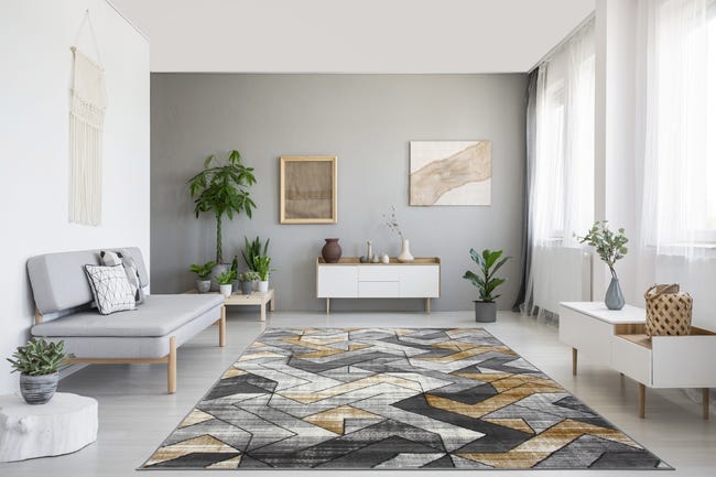 Dywan Neon geometryczny szaro-żółty 200 x 290 cm