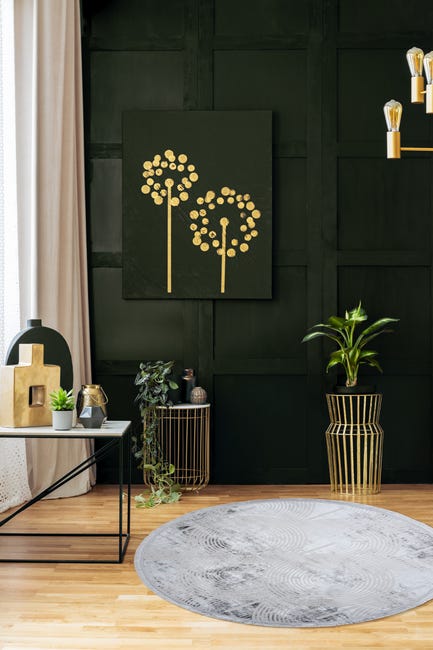 Dywan okrągły z frędzlami Elite Modern szary śr. 120 cm