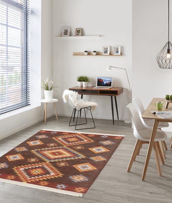 Dywan z frędzlami Kenia Kilim czerwony 120 x 170 cm