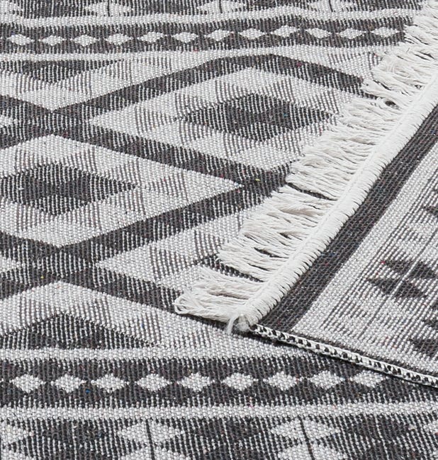 Dywan z frędzlami Kilim Aztec dwustronny antracyt 70 x 140 cm