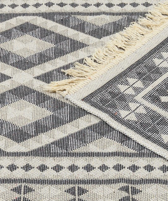 Dywan z frędzlami Kilim Aztec dwustronny szary 70 x 140 cm