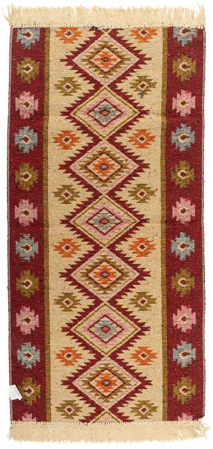 Dywan z frędzlami Kilim dwustronny bordowy 60 x 120 cm