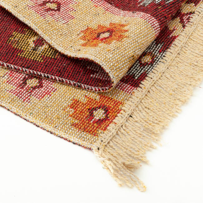 Dywan z frędzlami Kilim dwustronny bordowy 60 x 120 cm