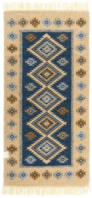 Dywan z frędzlami Kilim dwustronny niebieski 60 x 120 cm