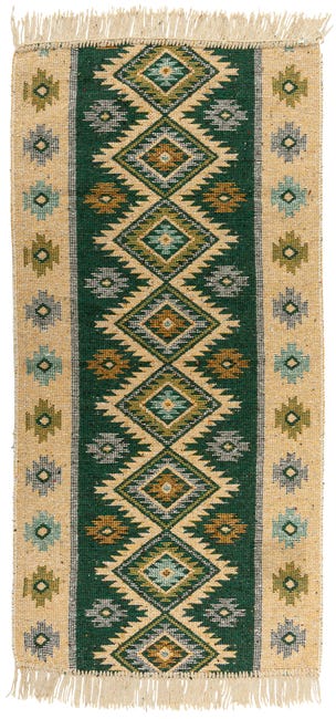 Dywan z frędzlami Kilim dwustronny zielony 80 x 150 cm