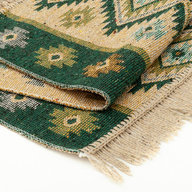 Dywan z frędzlami Kilim dwustronny zielony 80 x 150 cm