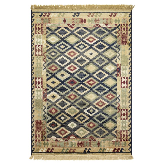 Dywan z frędzlami Teheran Kilim beżowo-granatowy 120 x 170 cm