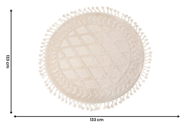 Dywan z frędzlami okrągły Havana beżowy śr. 133 cm
