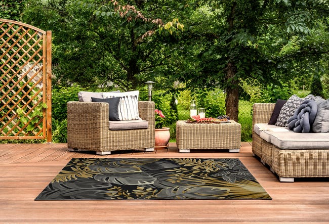 Dywan zewnętrzny Borneo Liście czarno-złoty 80 x 150 cm