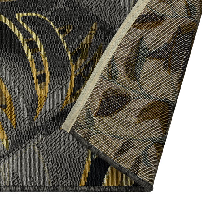 Dywan zewnętrzny Borneo Liście czarno-złoty 80 x 150 cm