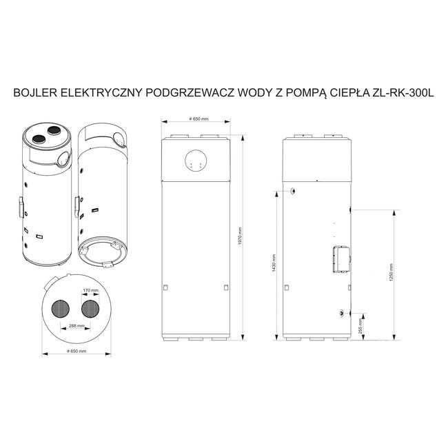 Elektryczny podgrzewacz wody z pompą ciepła do C.W.U 300L Zelmech