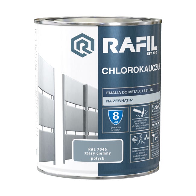 Emalia do metalu i betonu CHLOROKAUCZUK 0.75 l Szary agatowy RAL7046 RAFIL