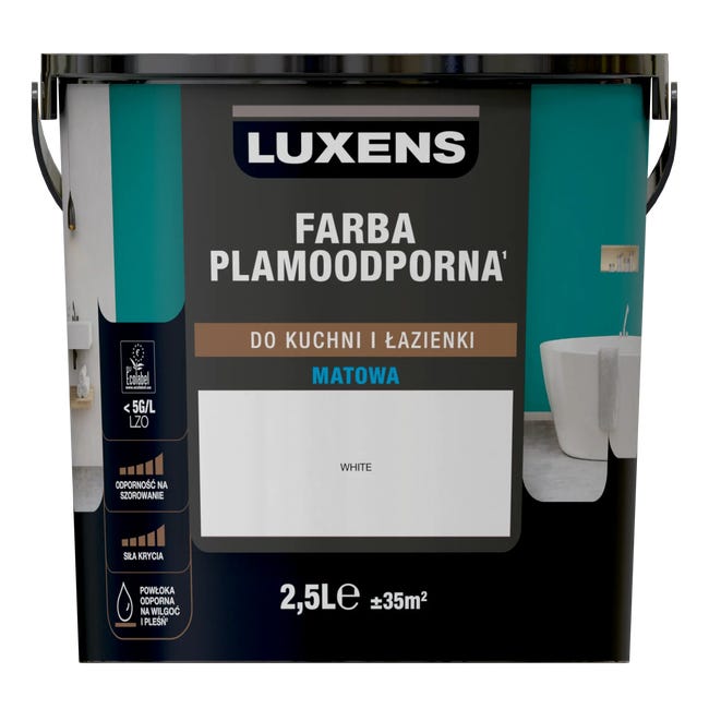 Farba Luxens Plamoodporna do kuchni i łazienki White 2.5 l