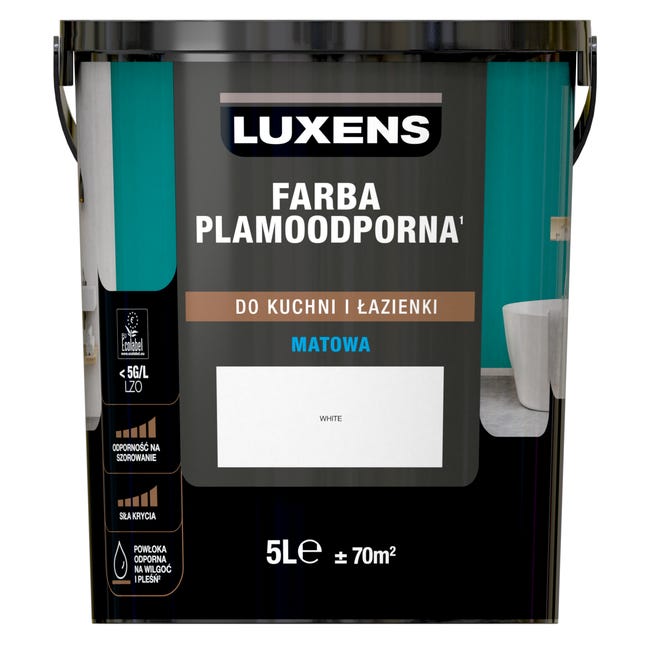 Farba Luxens Plamoodporna do kuchni i łazienki White 5 l