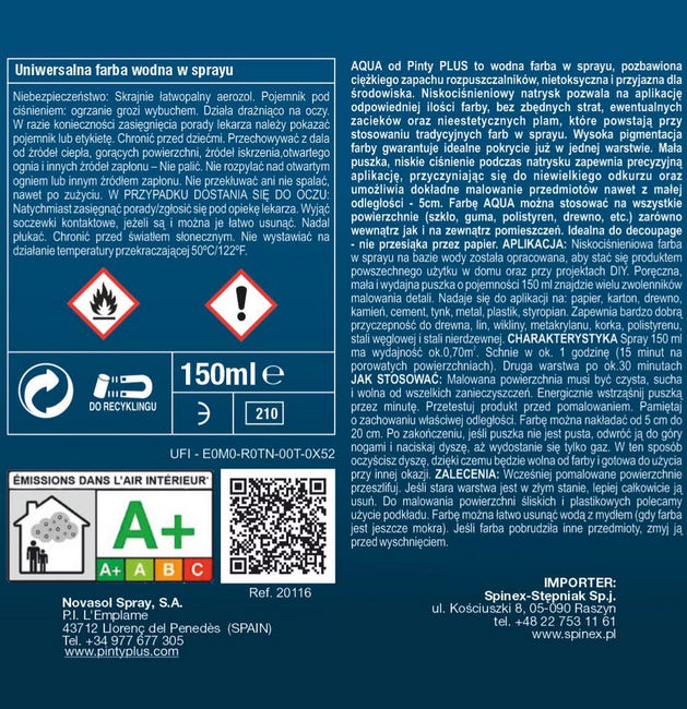 Farba wodna w sprayu AQUA 150 ml Grey fig PINTY PLUS