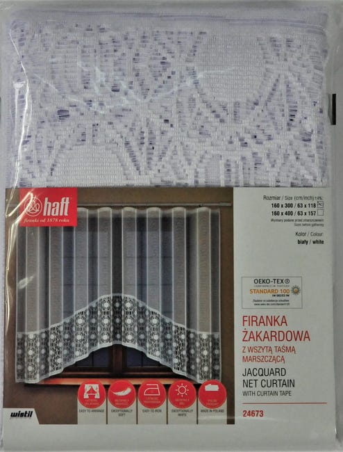 Firana dekoracyjna 160 x 300 cm biała na taśmie