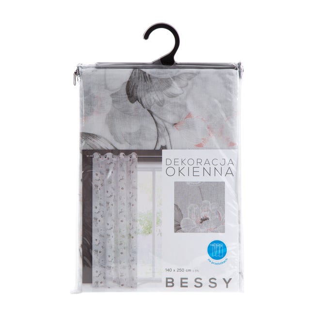 Firana na przelotkach Bessy 140 x 250 cm biało-szara